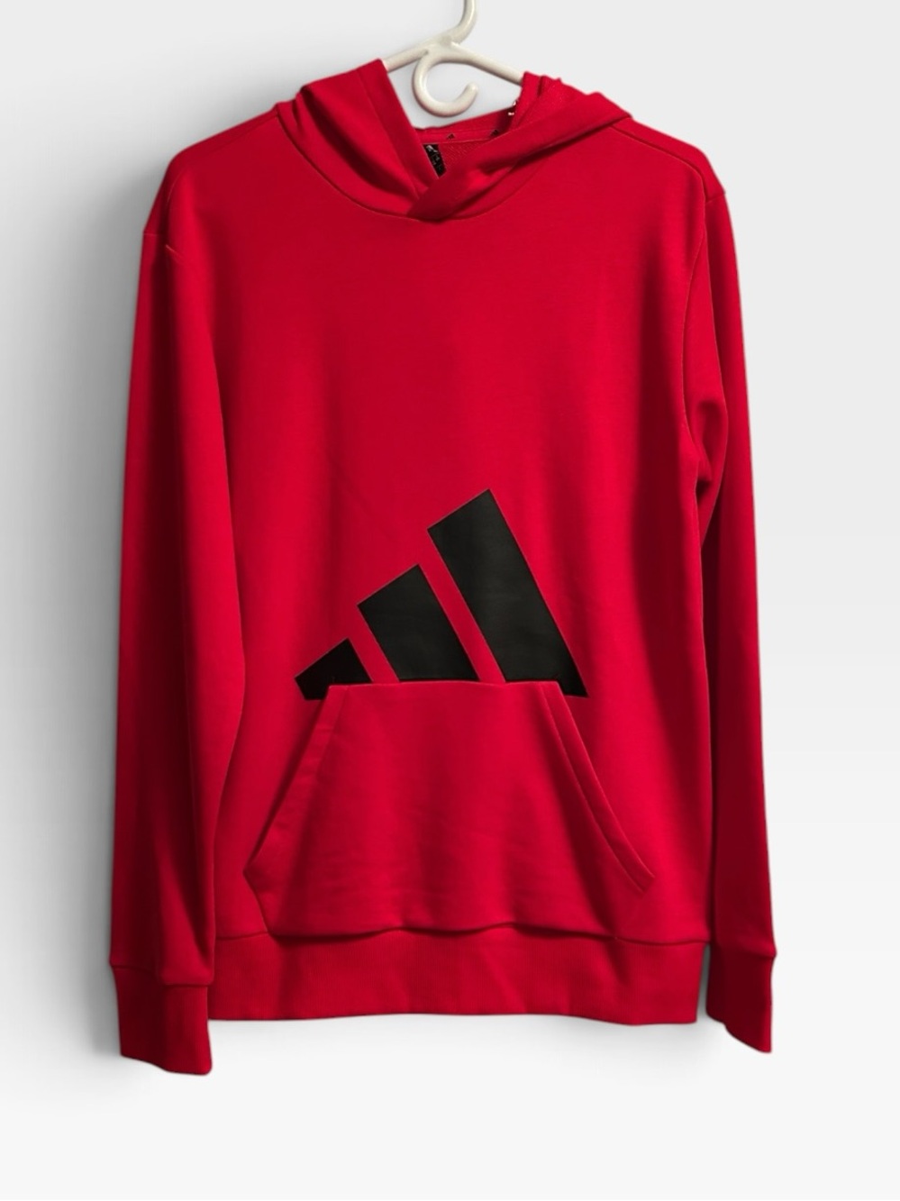 Adidas Red Essentials Hoodie with Black Logo